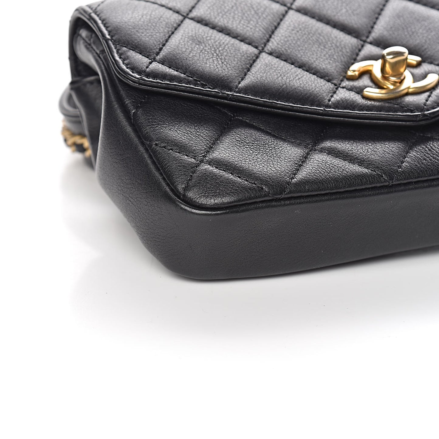 Calfskin Quilted Flap Waist Bag Black