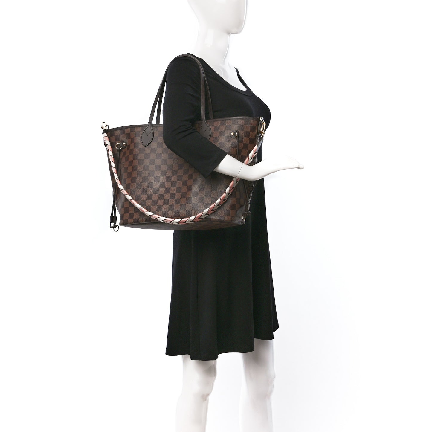 Damier Ebene Braided Neverfull MM Pink