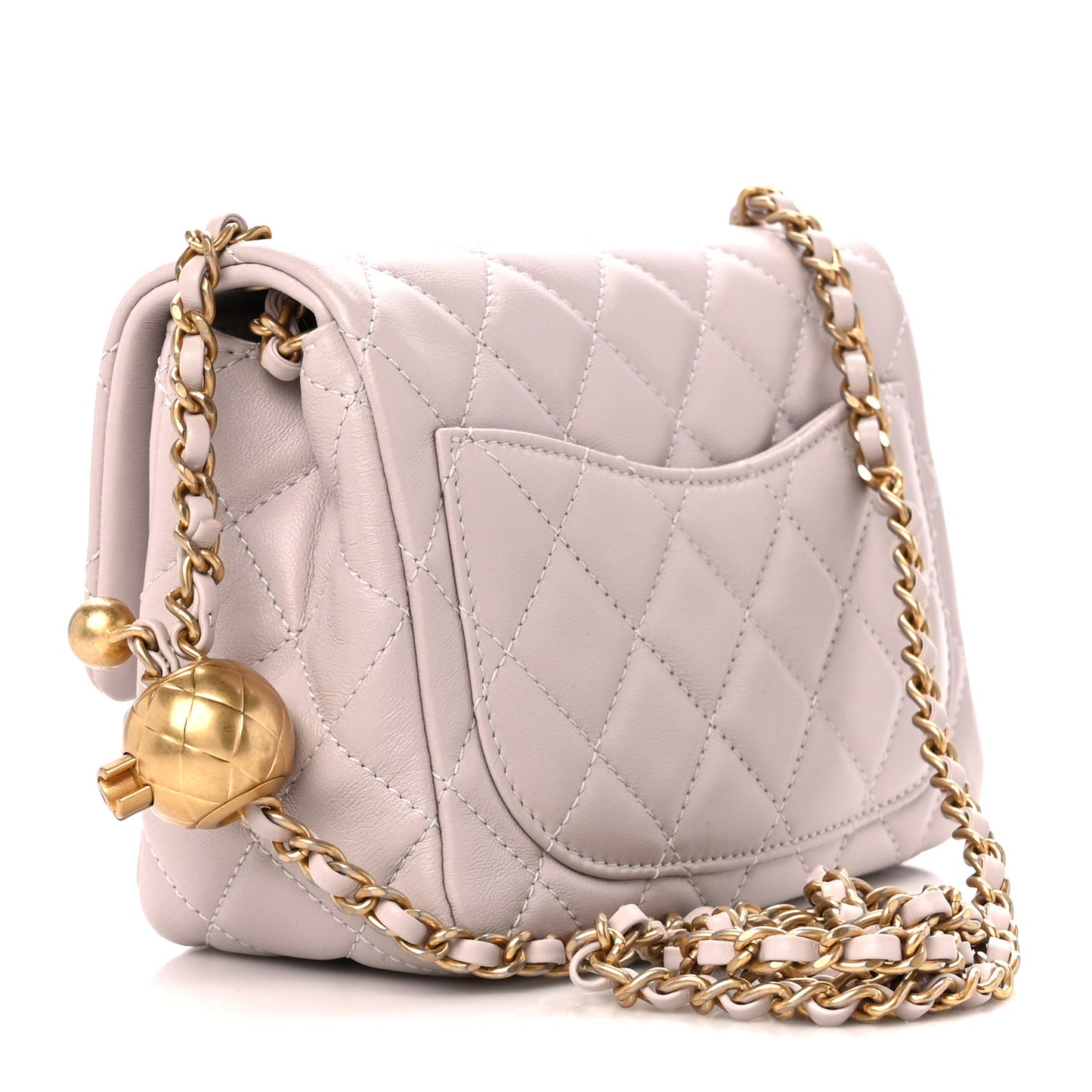 Lambskin Quilted Mini Pearl Crush Flap Light Purple