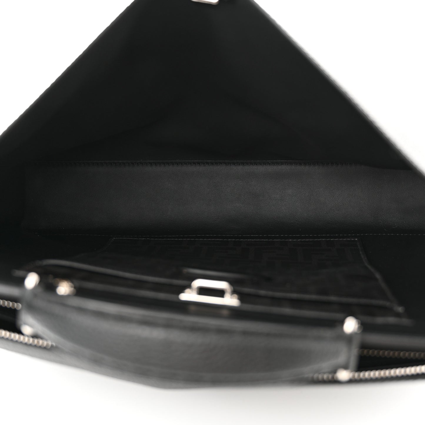 Cuoio Romano Selleria Vitello Grace Glazed Fabric FF 1974 Large Peekaboo Iconic Essential Satchel Black