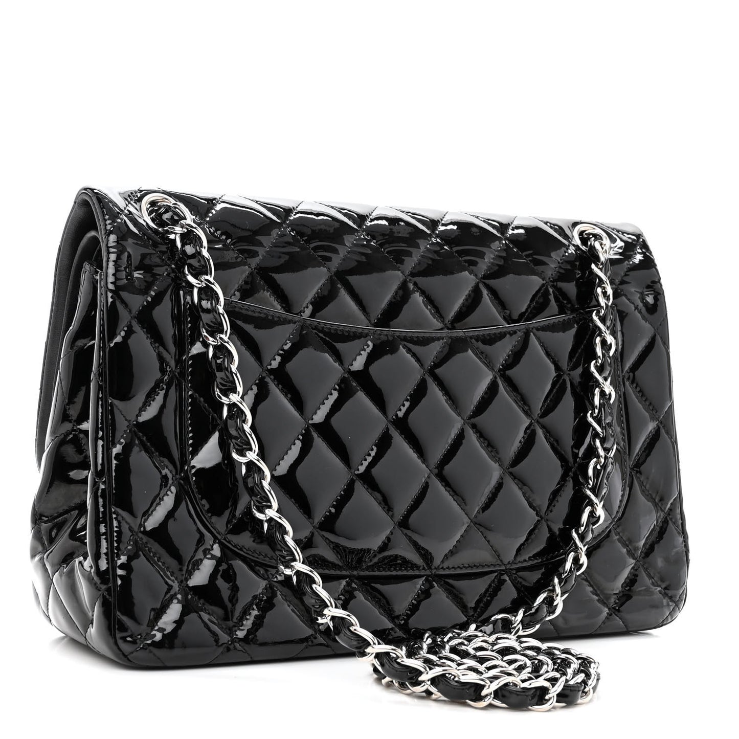 Patent Quilted Jumbo Double Flap Black