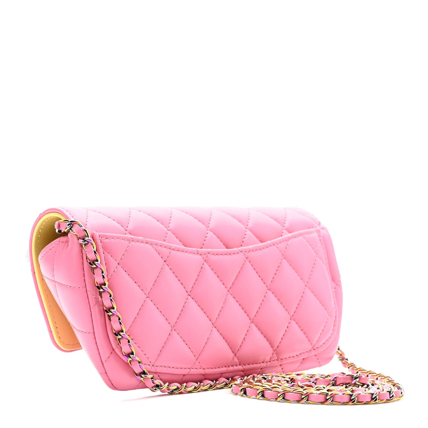 Lambskin Quilted Glasses Case With Chain Pink Yellow