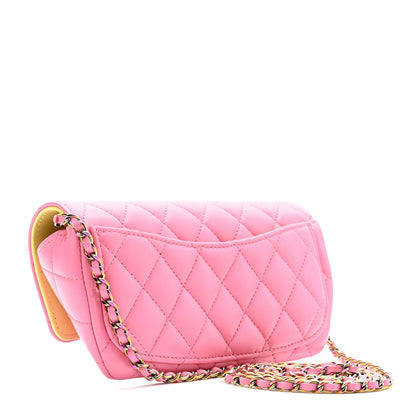 Chanel Lambskin Quilted Glasses Case With Chain Pink Yellow 3 of 12