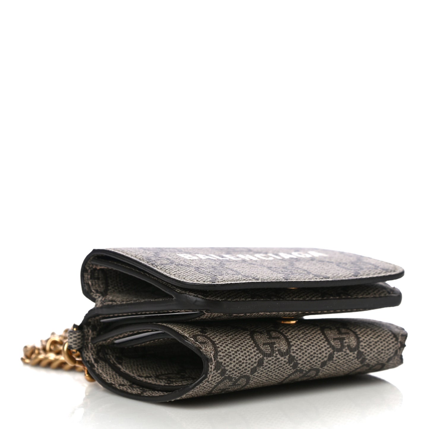 GUCCI X BALENCIAGA GG Supreme Monogram Logo Mini Cash Wallet on Chain Beige Ebony