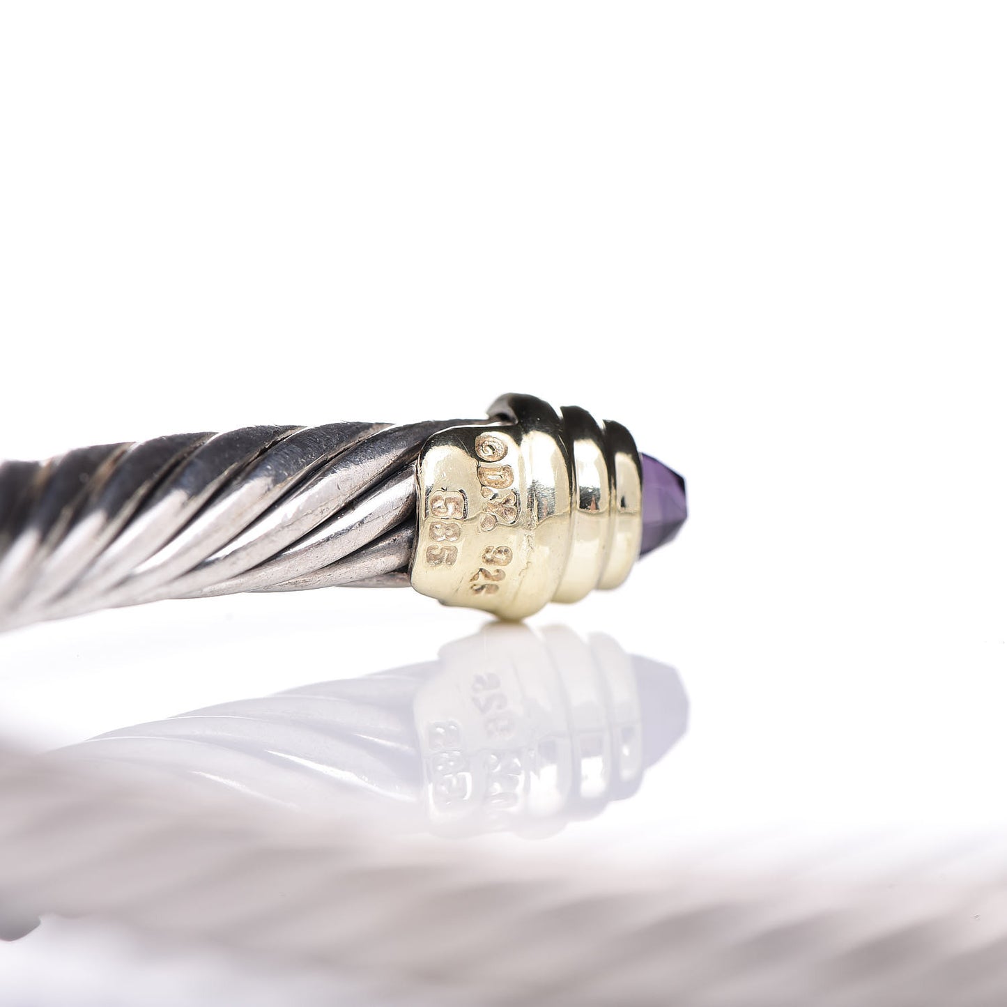 Sterling Silver 14K Yellow Gold Amethyst 5mm Cable Classics Petite Color Bracelet