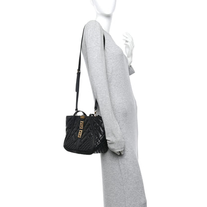 Versace Calfskin Quilted Greca Goddess Tote Bag Black 2 of 9