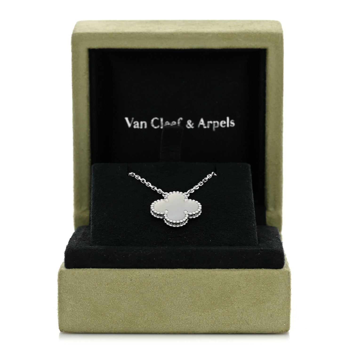 Van Cleef & Arpels 18K White Gold Mother of Pearl Vintage Alhambra Pendant Necklace 7 of 7
