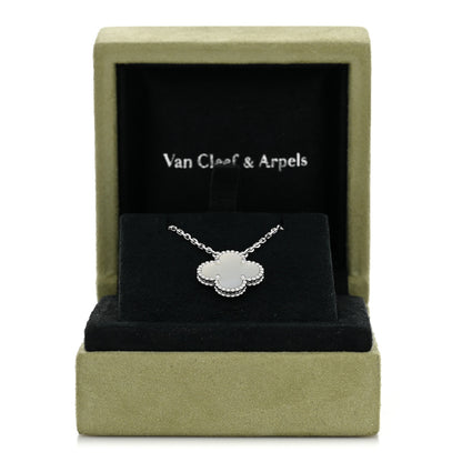 Van Cleef & Arpels 18K White Gold Mother of Pearl Vintage Alhambra Pendant Necklace 7 of 7