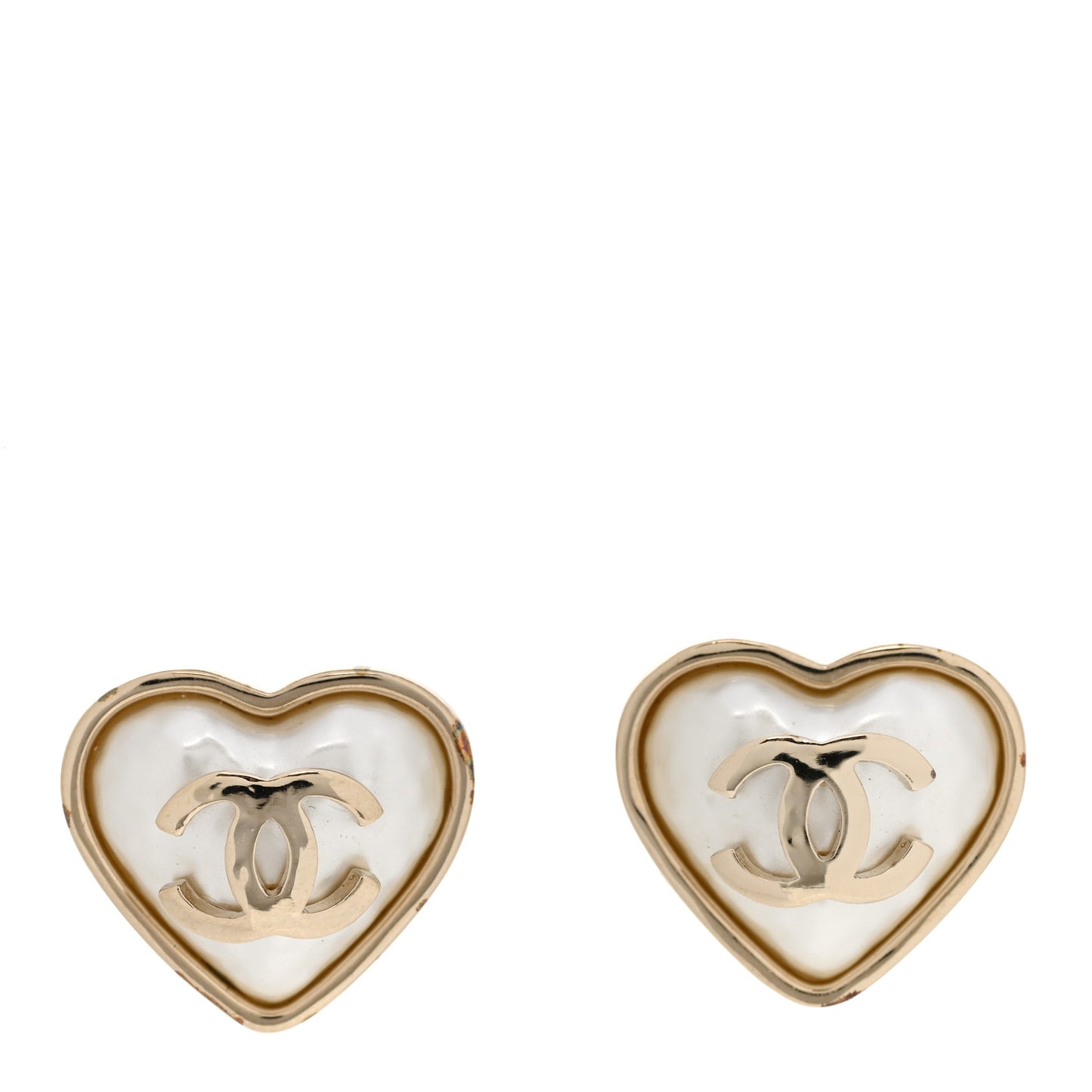 Pearl CC Heart Earrings Gold