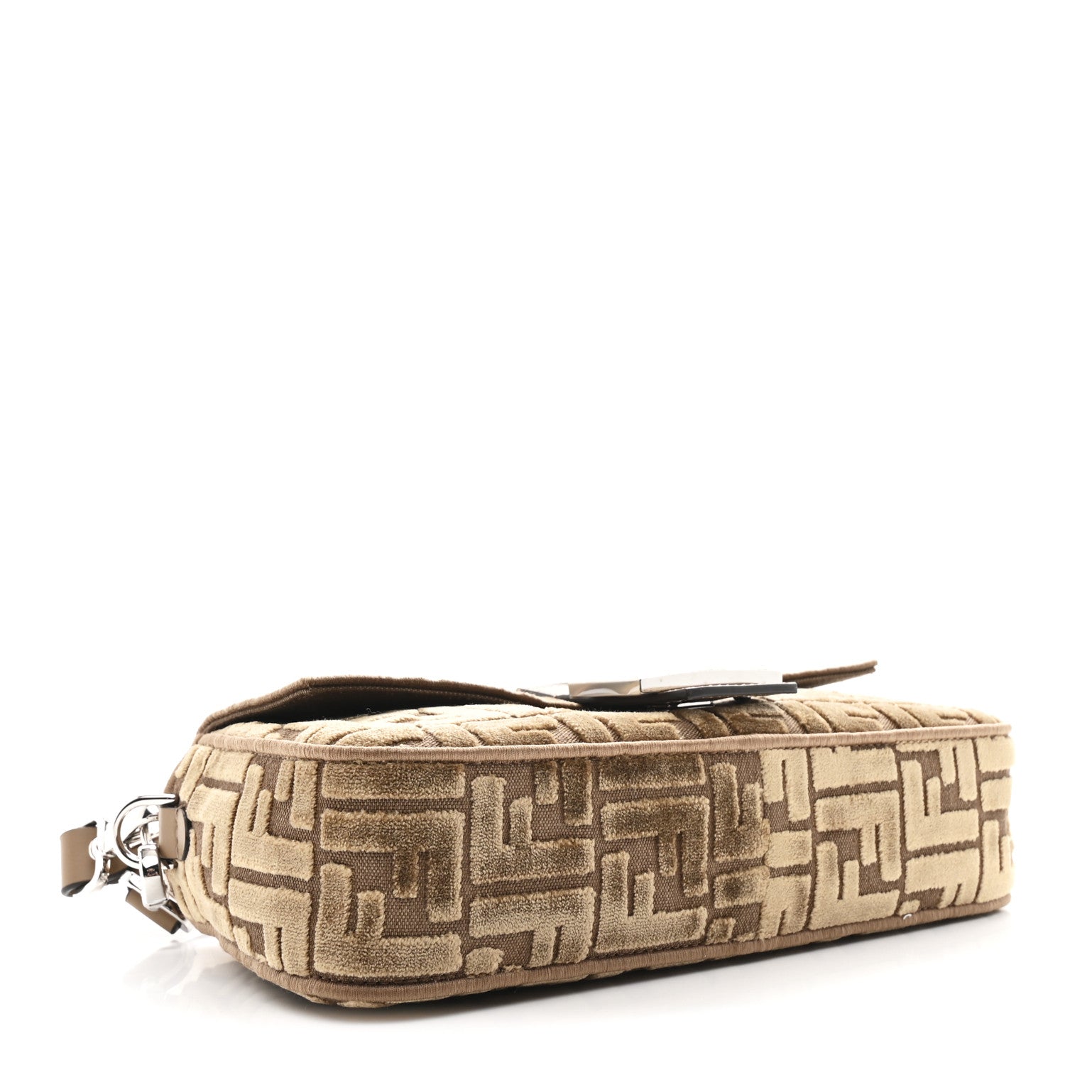 Fendi Velvet Jacquard Crystal FF Baguette Cappuccino 1826269