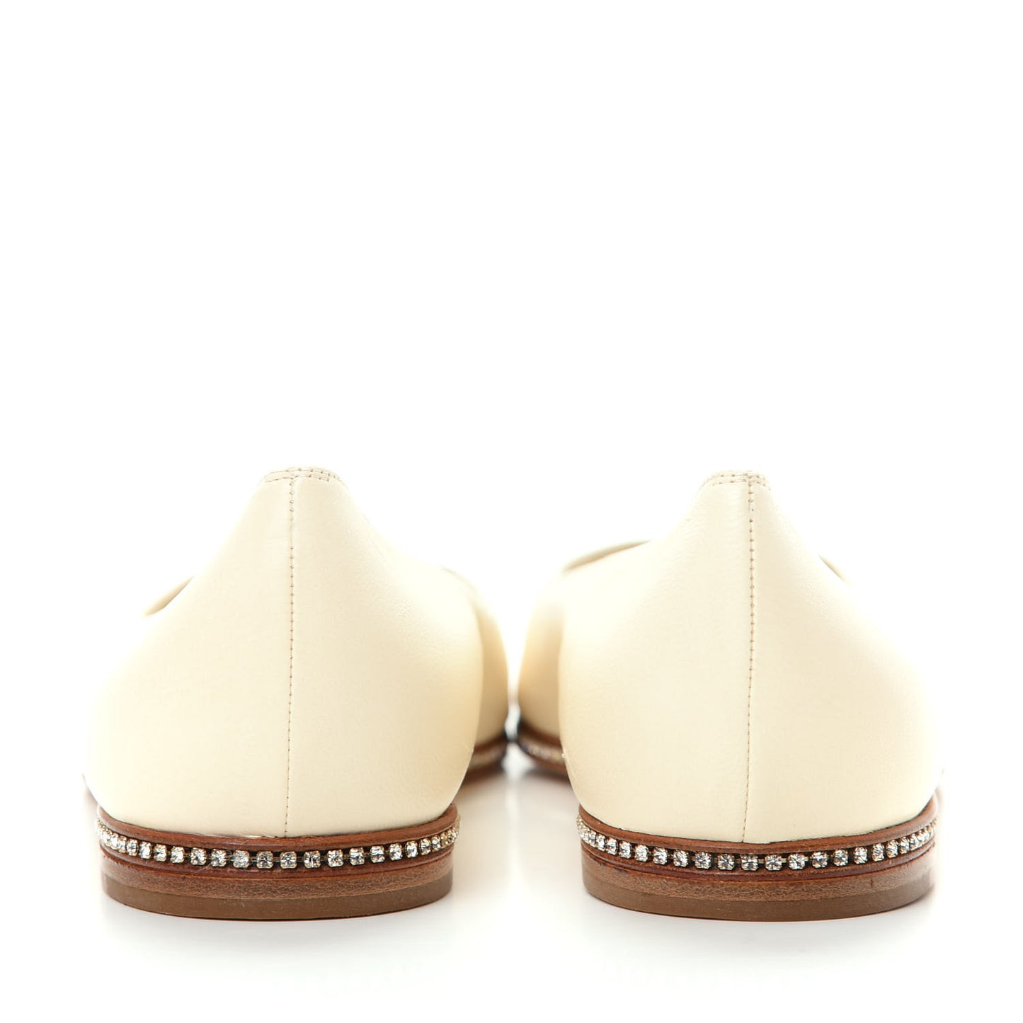 Patent Lambskin Crystal CC Cap Toe Ballerina Flats 39 Beige Black