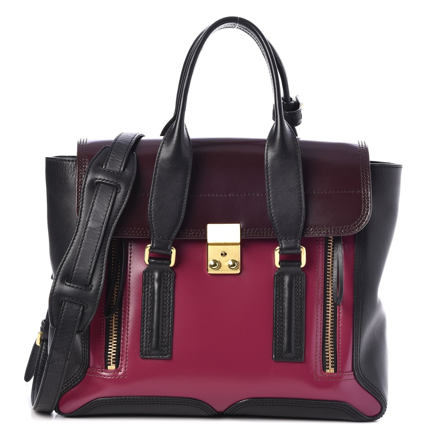 3.1 Phillip Lim 3.1 Smooth Calfskin Medium Pashli Satchel Berry Black 1 of 7