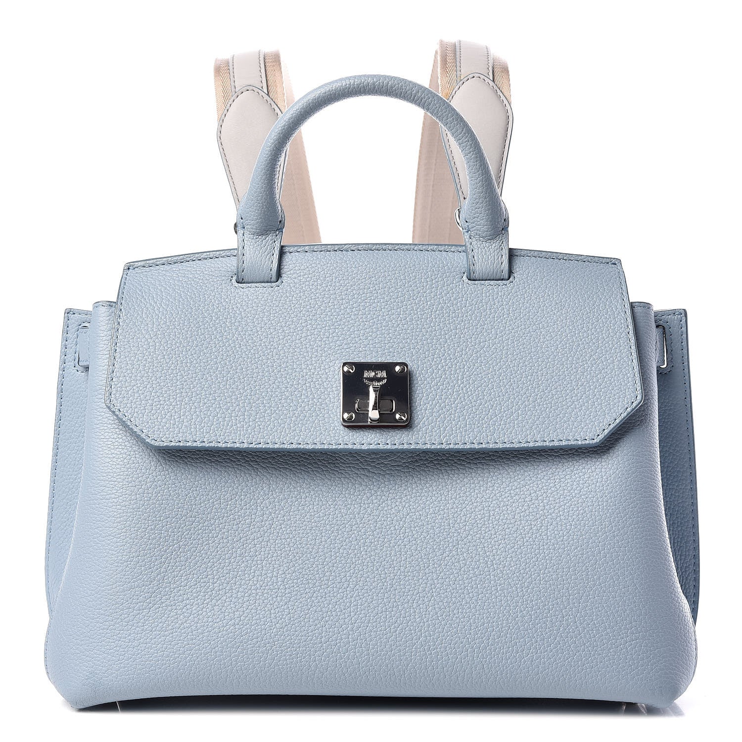 MCM Pebbled Calfskin Medium Milla Backpack Sky Blue 1 of 14