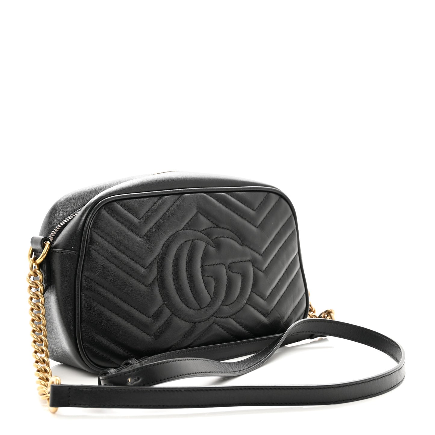Calfskin Matelasse Small GG Marmont Chain Shoulder Bag Black