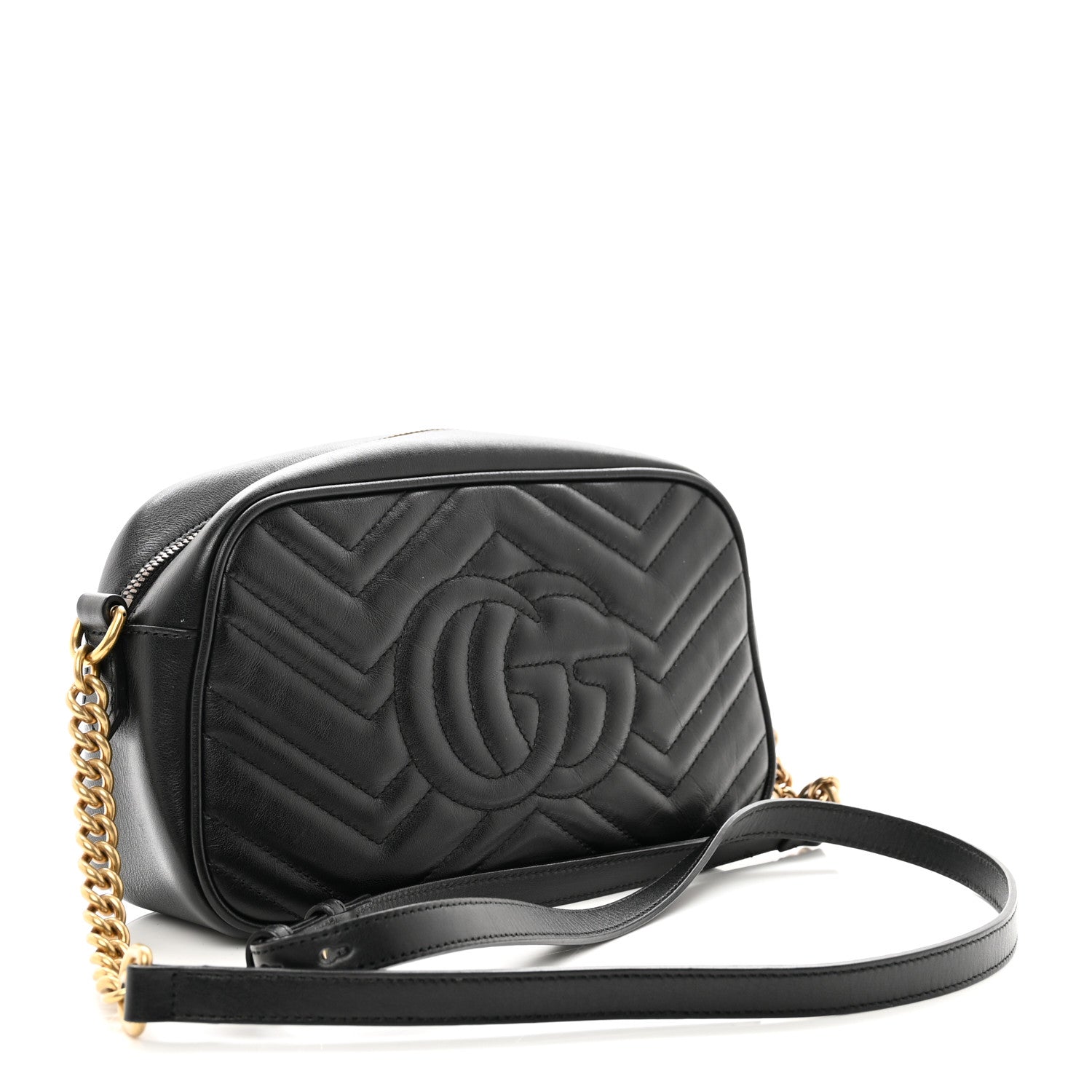 Gucci Calfskin Matelasse Small GG Marmont Chain Shoulder Bag Black 3 of 11