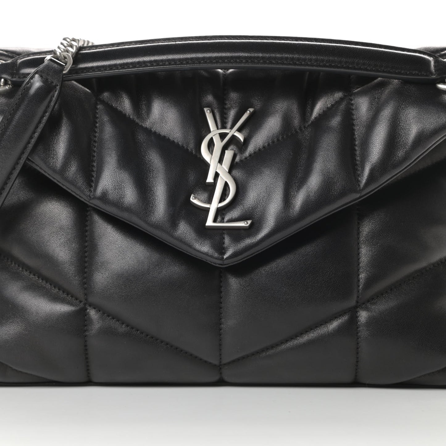 Lambskin Quilted Small Loulou Puffer Monogram Chain Satchel Black