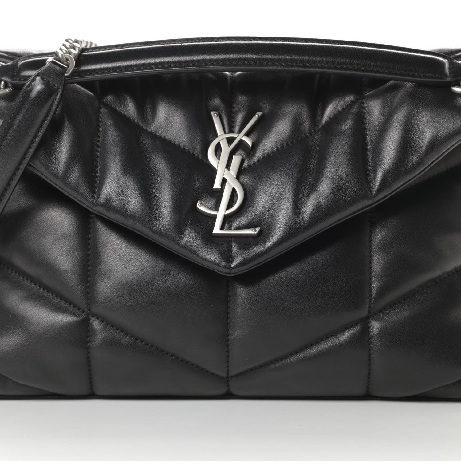 Saint Laurent Lambskin Quilted Small Loulou Puffer Monogram Chain Satchel Black 8 of 10