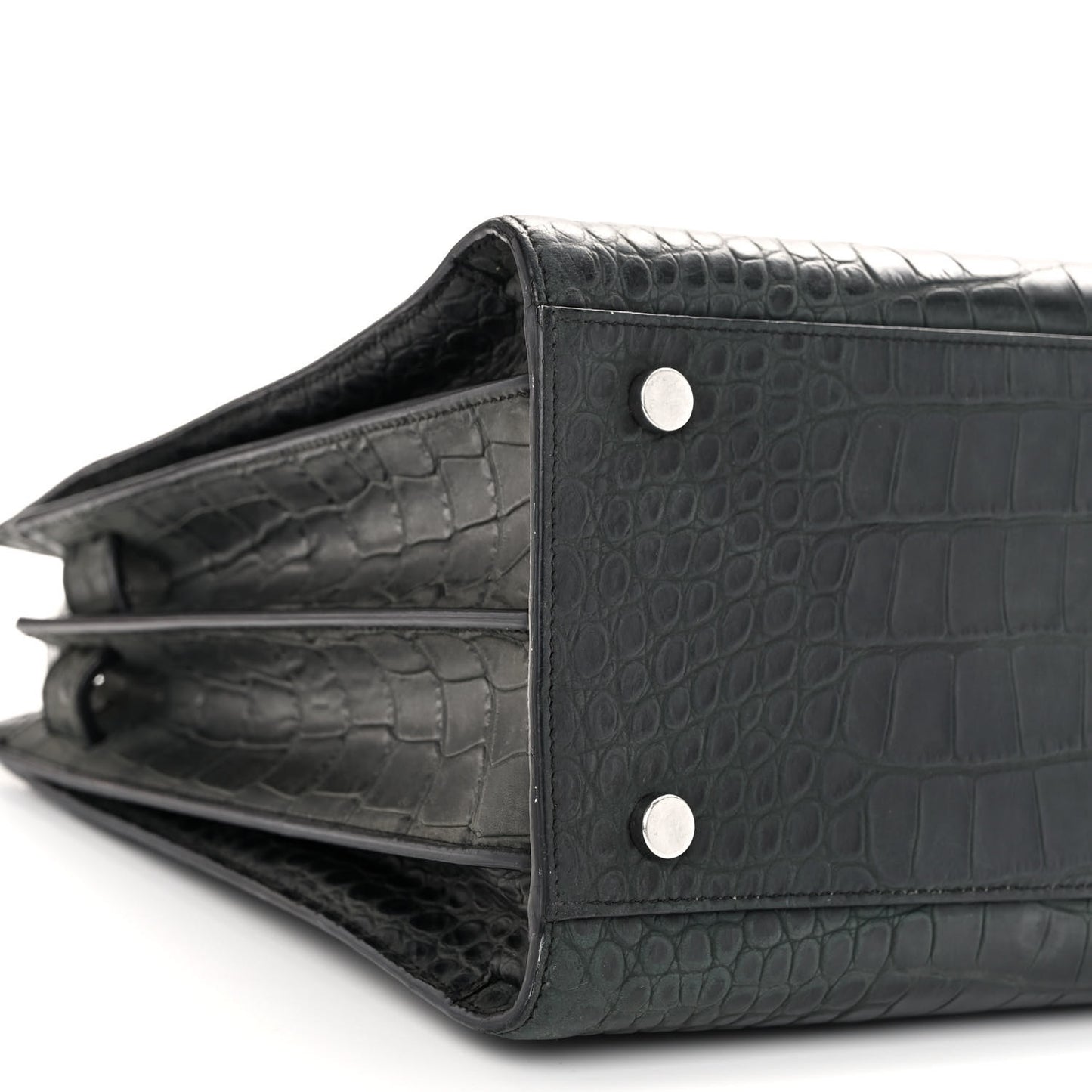 Calfskin Crocodile Embossed Small Sac de Jour Dusty Black