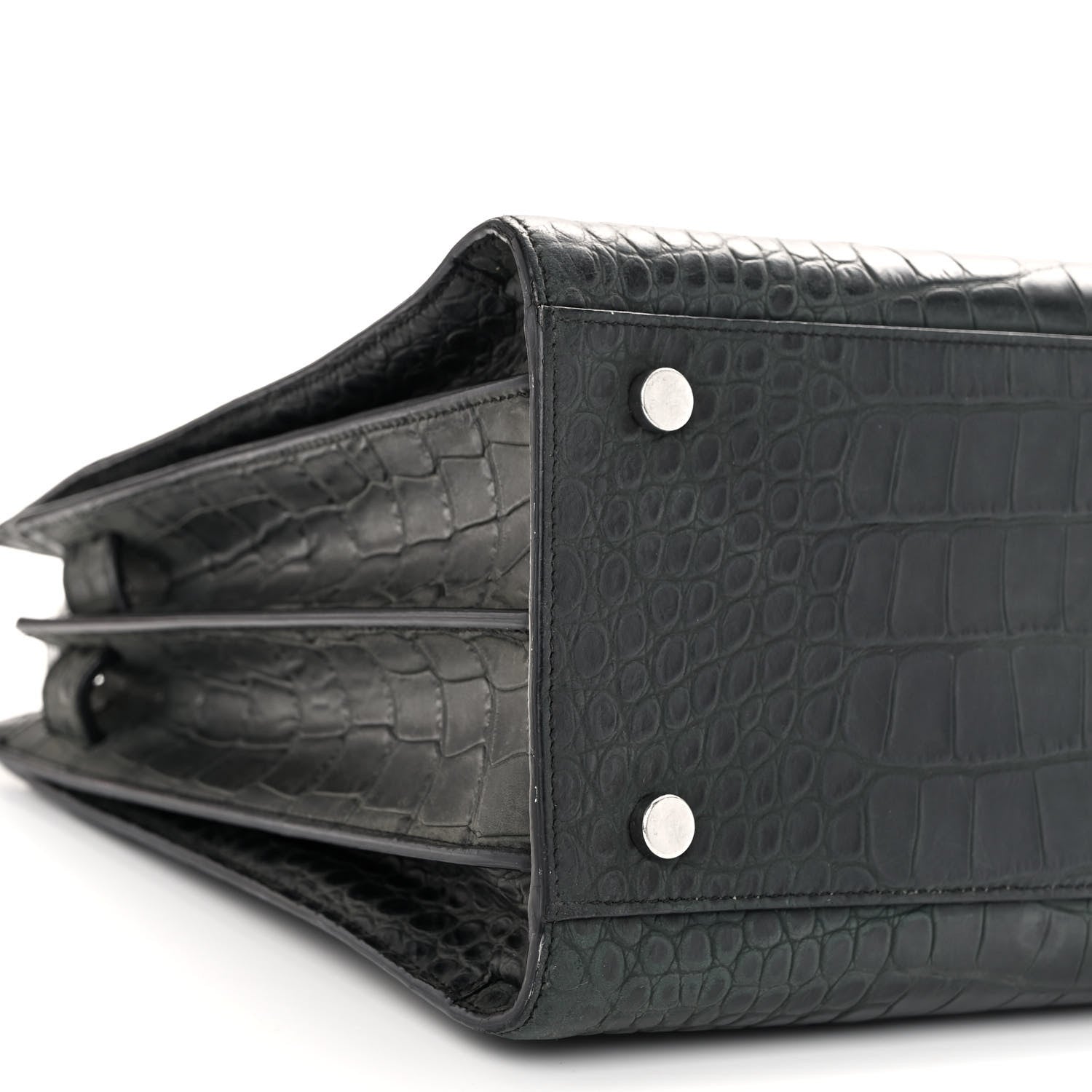 Saint Laurent Calfskin Crocodile Embossed Small Sac de Jour Dusty Black 8 of 9