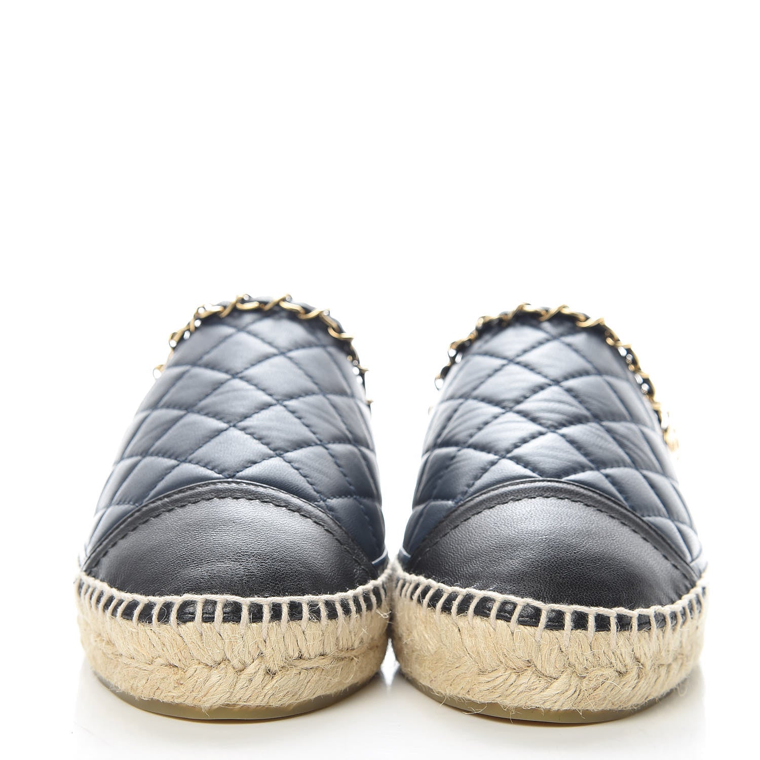 Chanel Lambskin Grosgrain Quilted CC Chain Espadrille Mules 39 Black Navy 2 of 11