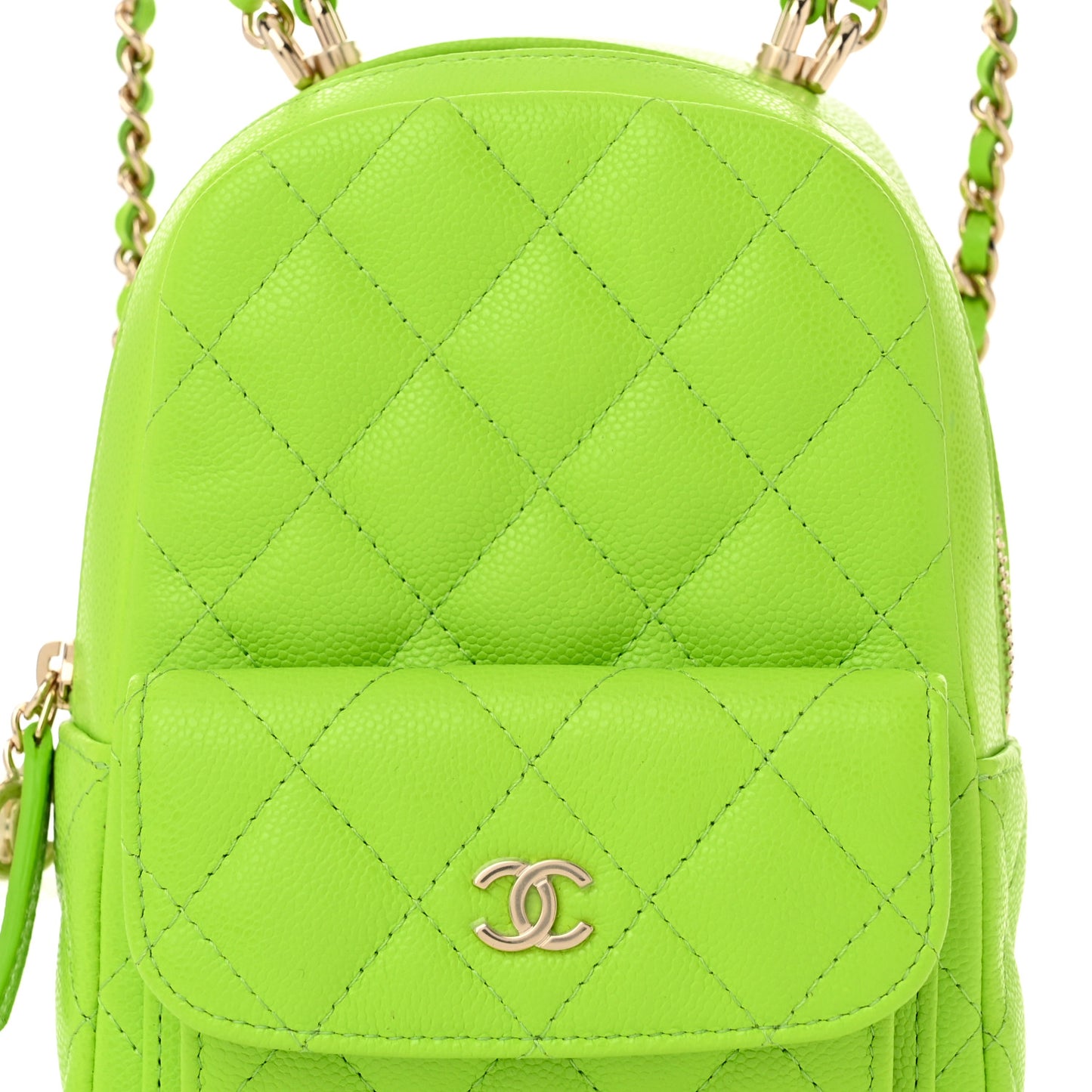 Caviar Quilted CC Mini Classic Backpack Neon Green