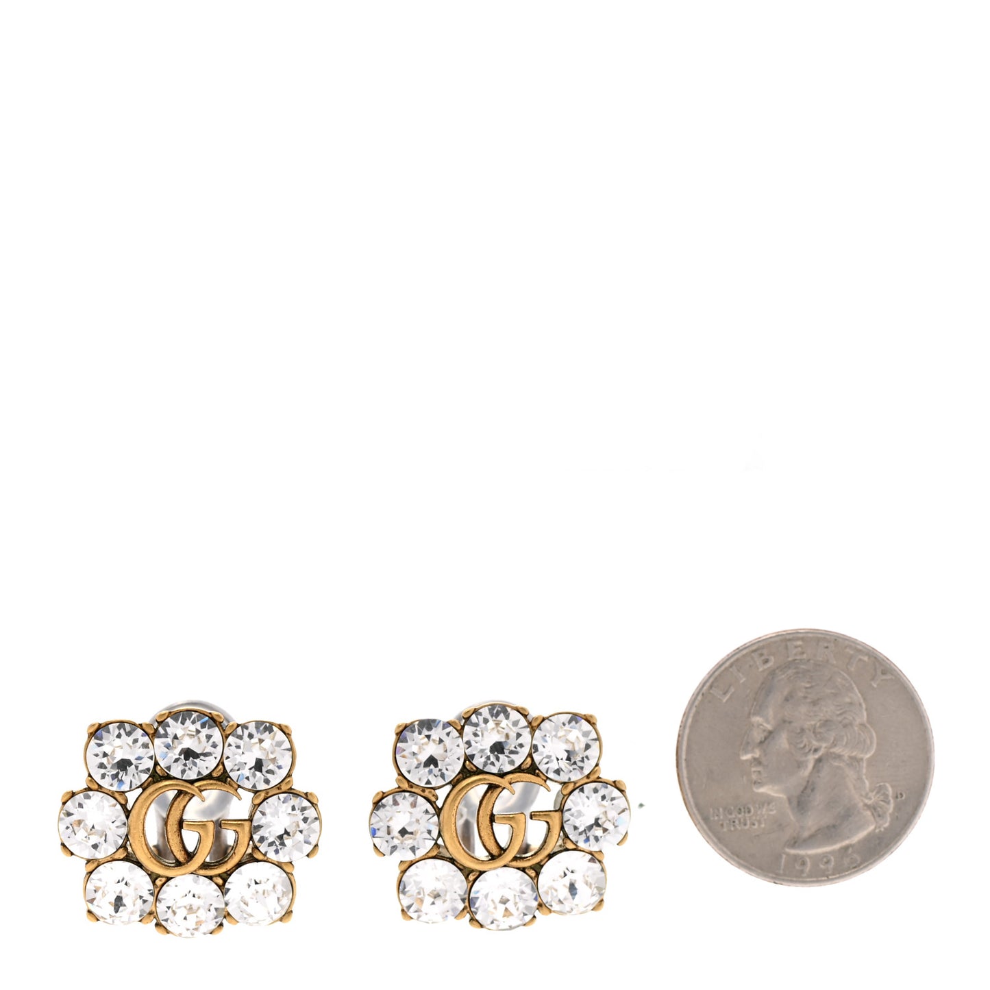 Metal Crystal Double G Clip On Earrings Aged Gold