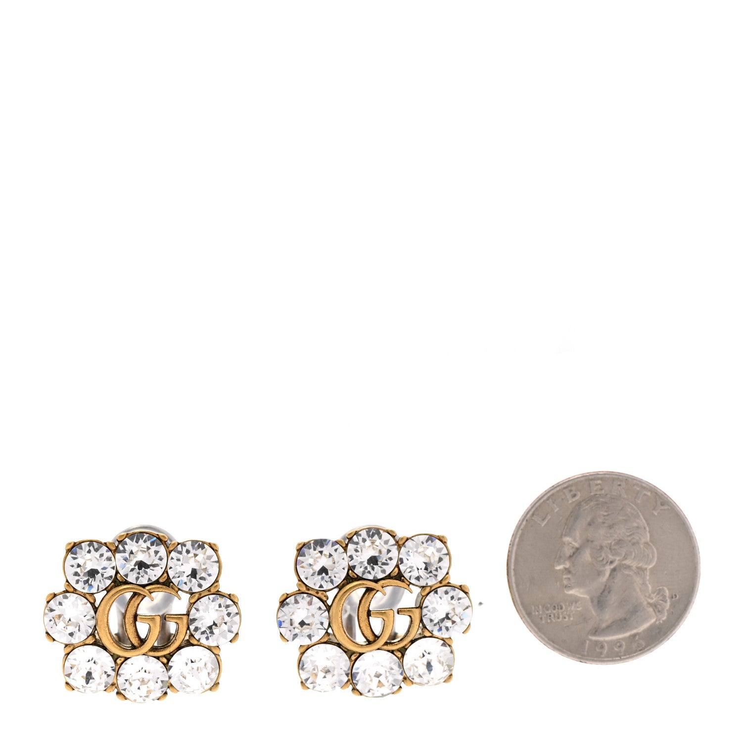 Gucci Metal Crystal Double G Clip On Earrings Aged Gold 2 of 5