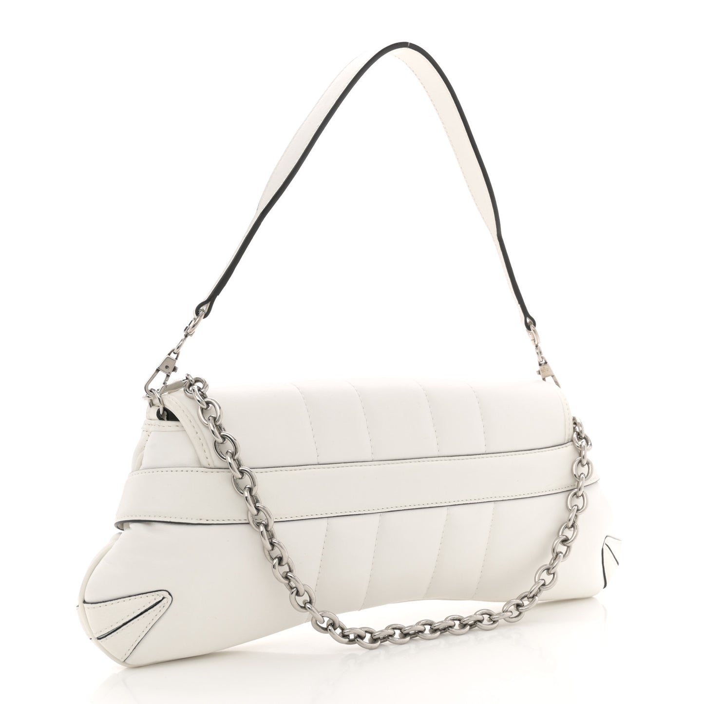 Nappa Vertical Matelasse Medium Maxi Horsebit Chain Shoulder Bag Mystic White