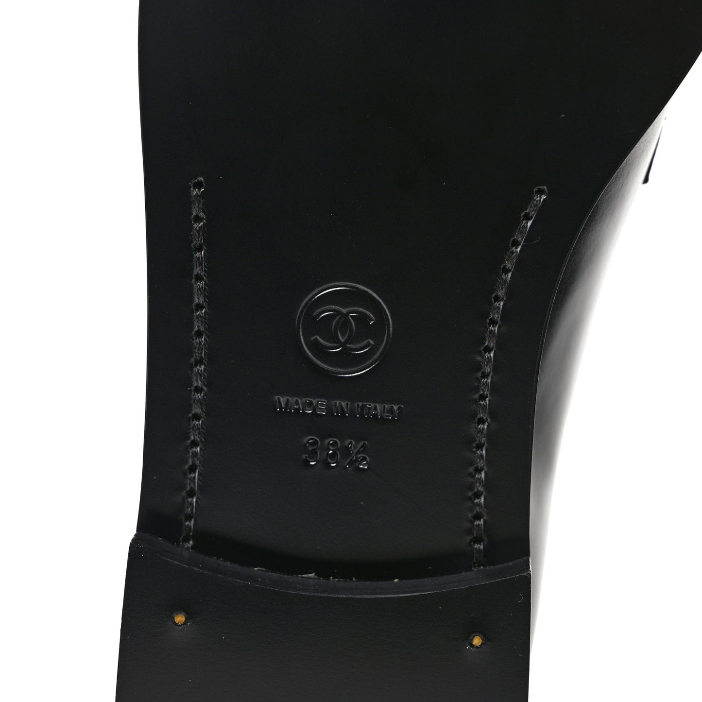 Shiny Calfskin CC Moccasin Loafers 38.5 Black
