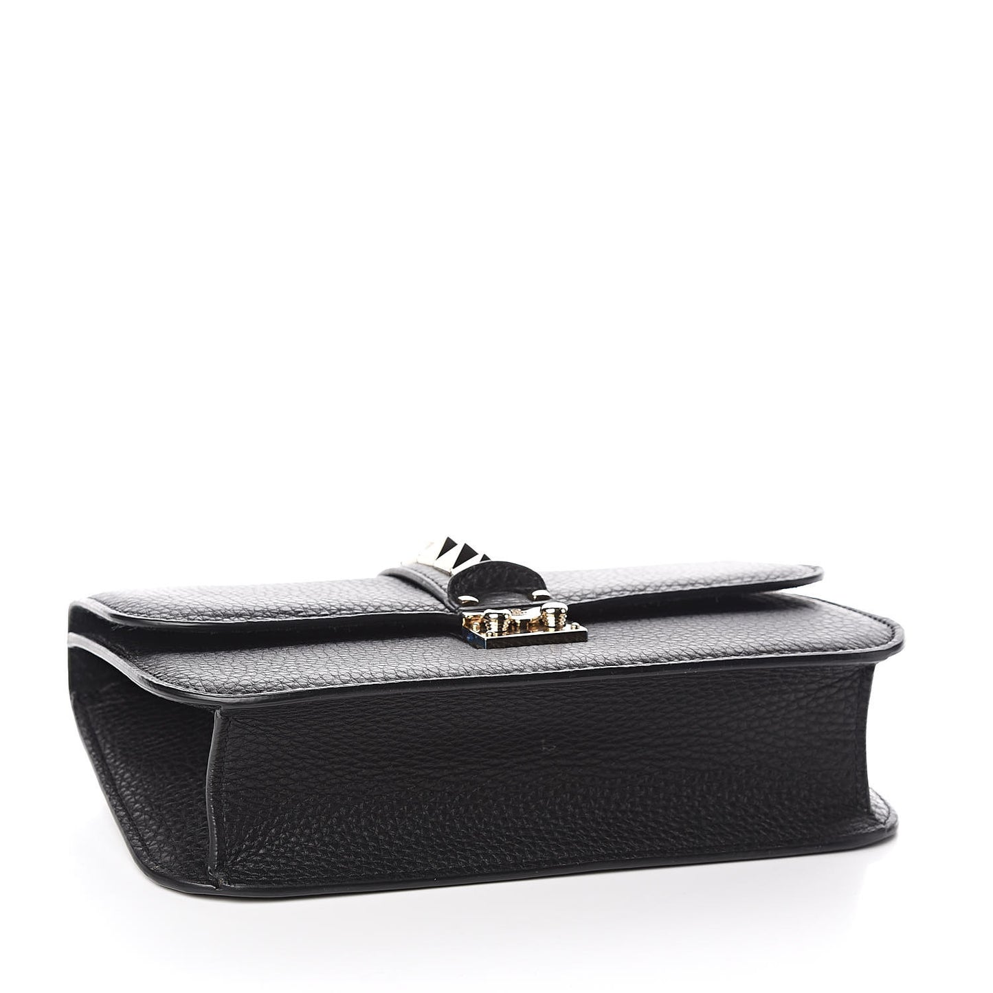 Pebbled Calfskin Medium Glam Lock Rockstud Flap Black