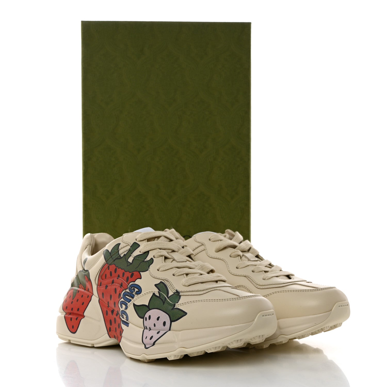 Gucci Apollo Calfskin Strawberry Womens Rhyton Sneakers 38 Ivory 9 of 9