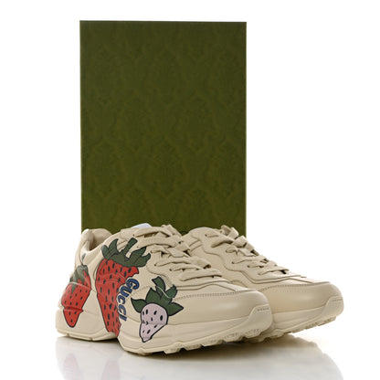 Gucci Apollo Calfskin Strawberry Womens Rhyton Sneakers 38 Ivory 9 of 9