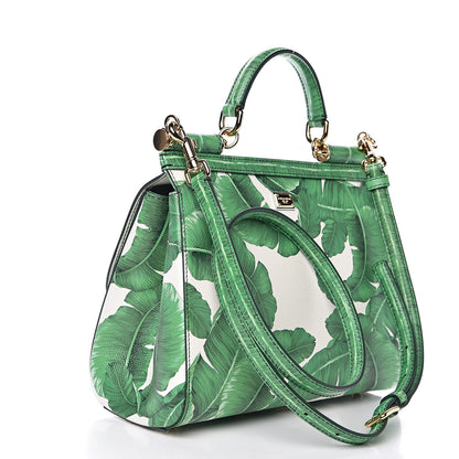 Dolce & Gabbana Dauphine Banana Leaf Print Medium Miss Sicily Satchel Green White 3 of 10