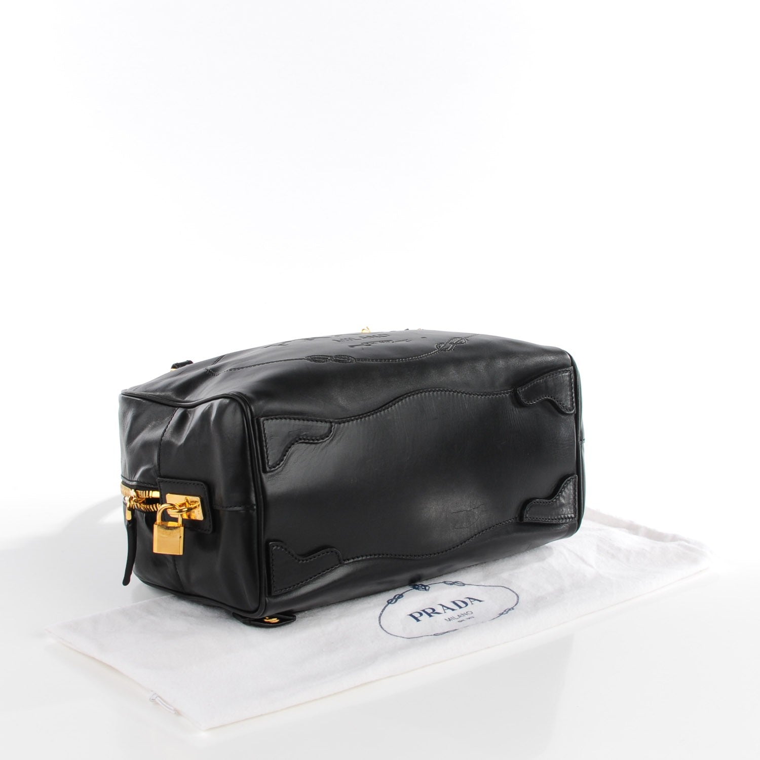 Prada Lambskin Box Print Logo Bowler Black 4 of 8