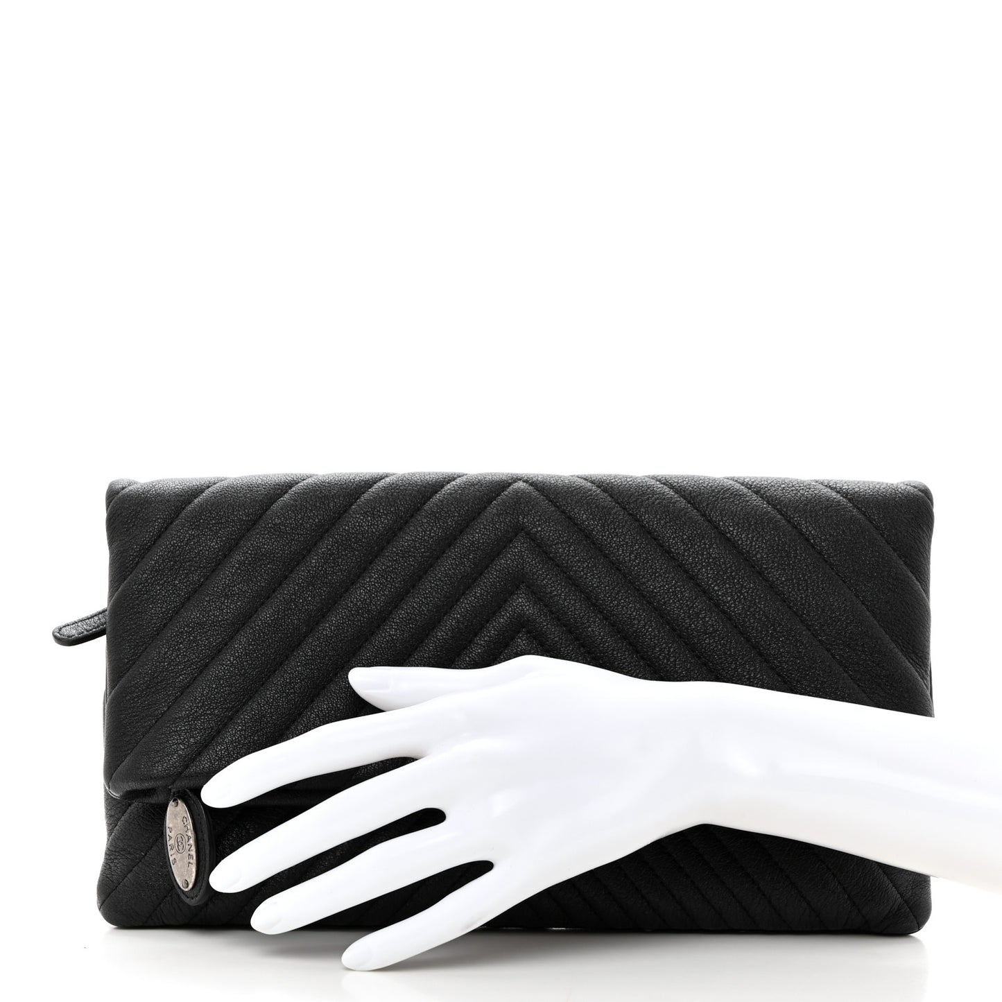 Calfskin Chevron CC Beauty Clutch Black