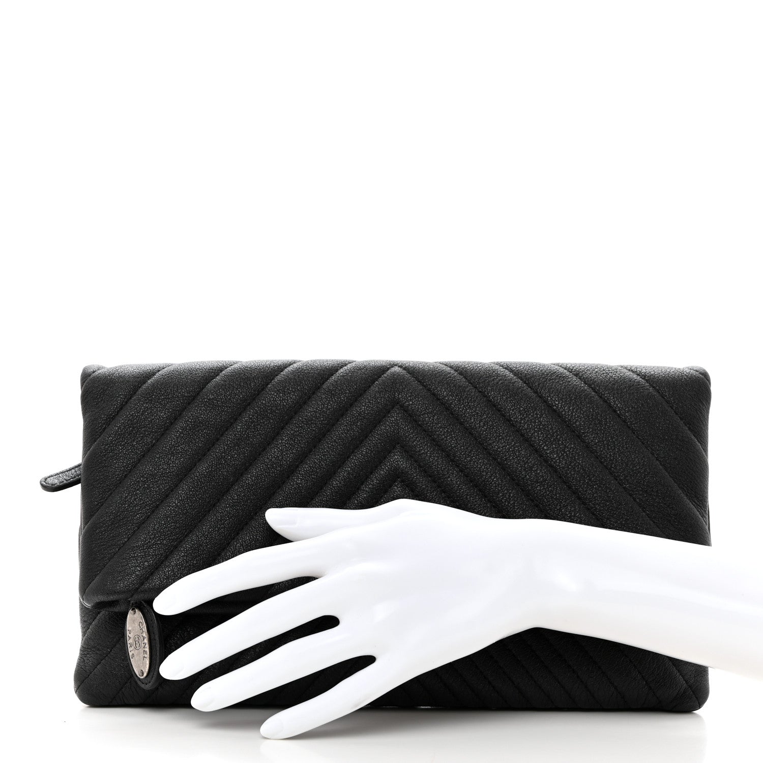 Chanel Calfskin Chevron CC Beauty Clutch Black 2 of 10