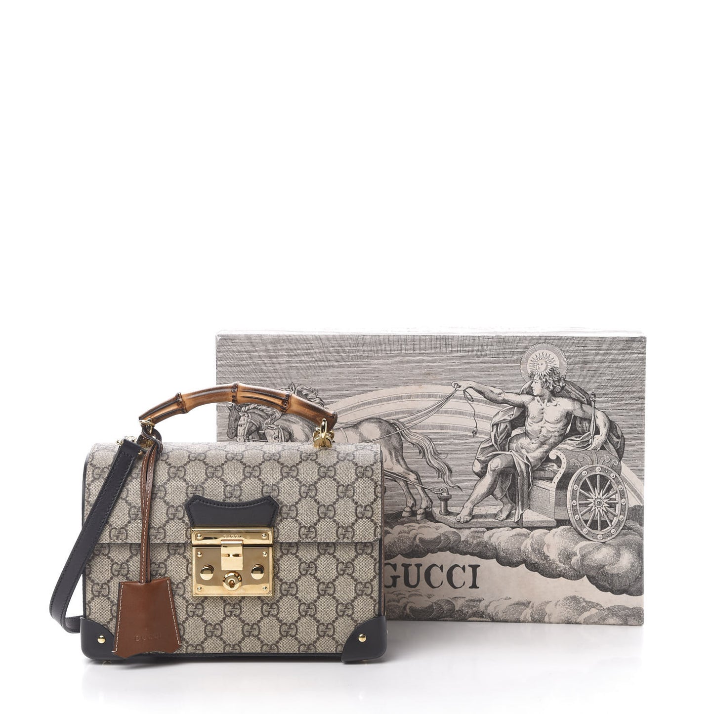 GG Supreme Monogram Small Padlock Bamboo Shoulder Bag Beige Black Cuir