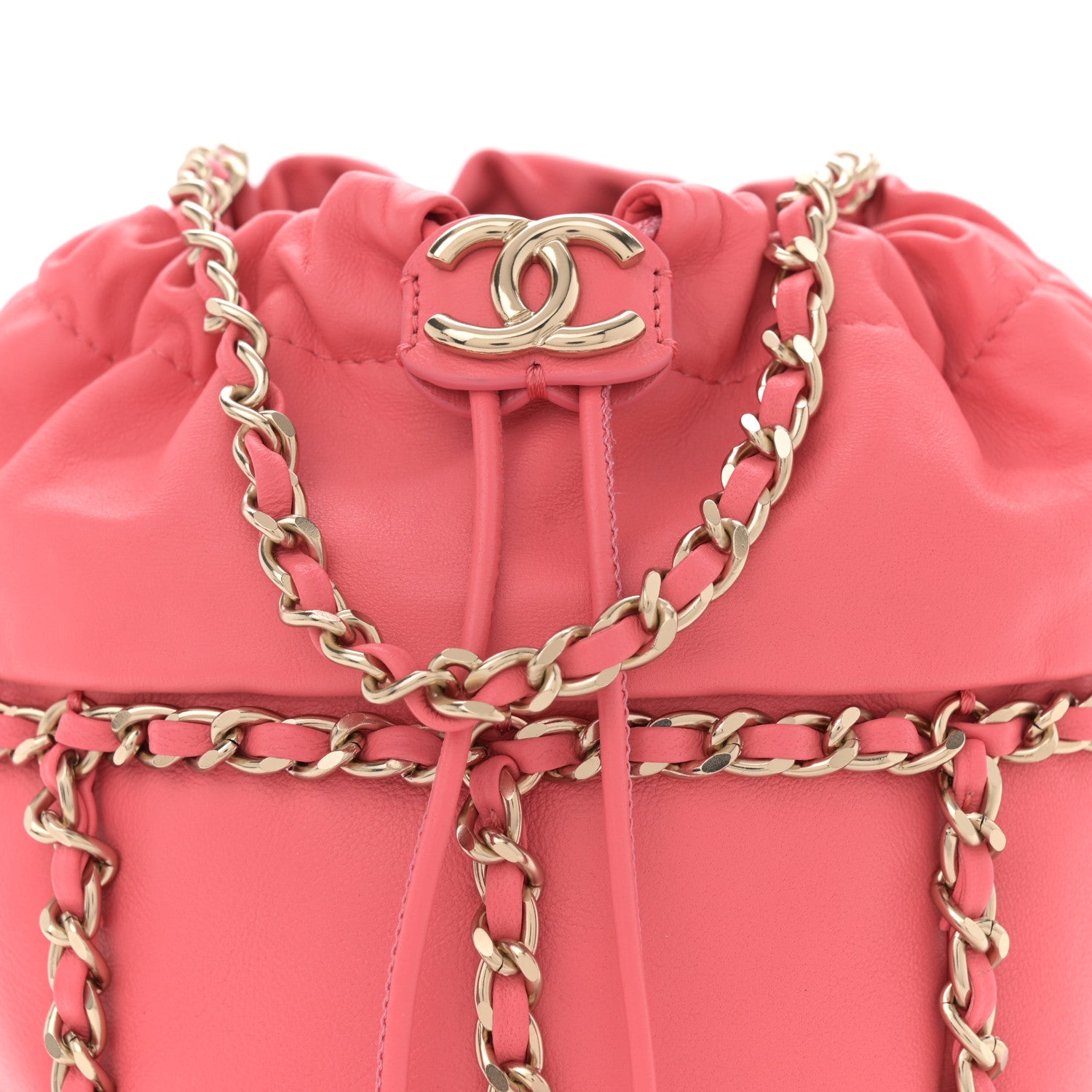 Chanel Lambskin Bucket Chain Drawstring Bag Pink 8 of 10