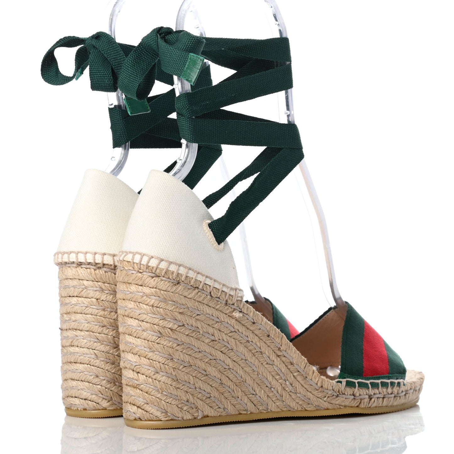 Canvas Malaga Kid Web Ankle Wrap Espadrille Wedge Sandals 37.5 Green Red Mystic White Emerald
