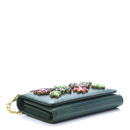 Dolce & Gabbana Lizard Calfskin Embossed Crystal Wallet On Chain Green 4 of 11