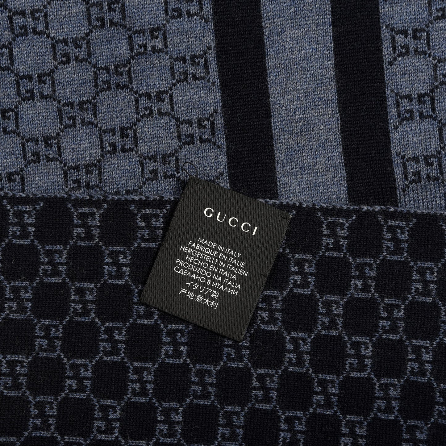 Wool Tricot GG Monogram Web New Lunicart Scarf Nile Blue