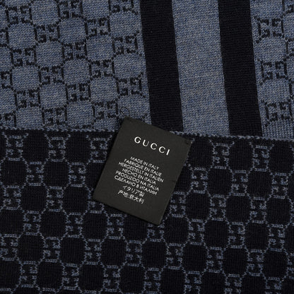 Gucci Wool Tricot GG Monogram Web New Lunicart Scarf Nile Blue 4 of 4