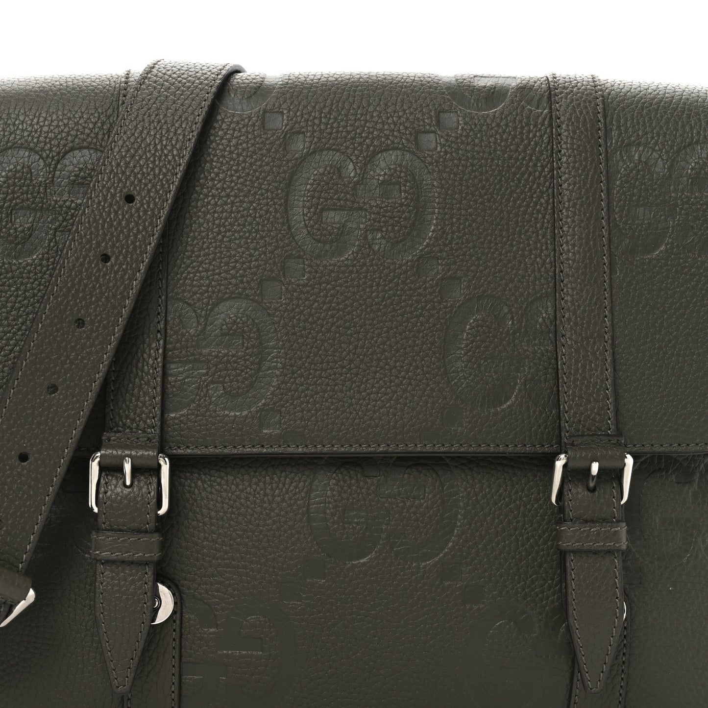 Piuma Calfskin Jumbo GG Embossed Double Buckle Medium Messenger Bag Dark Vintage Olive