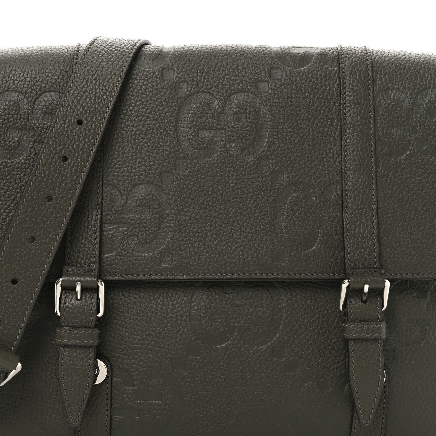Gucci Piuma Calfskin Jumbo GG Embossed Double Buckle Medium Messenger Bag Dark Vintage Olive 8 of 10