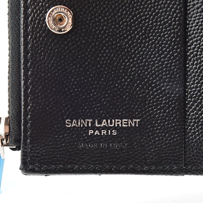 Saint Laurent Grain De Poudre Matelasse Chevron Monogram Zipped Card Case Black 6 of 8