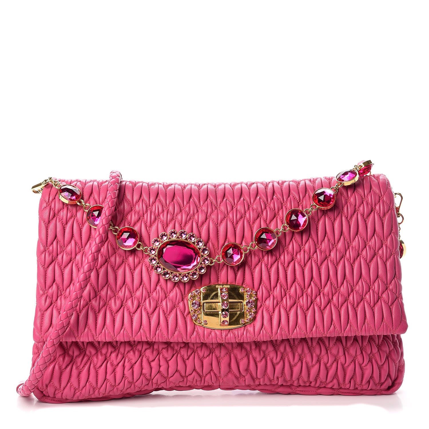 Miu Miu Nappa Matelasse Crystal Flap Clutch Fuxia 1 of 9