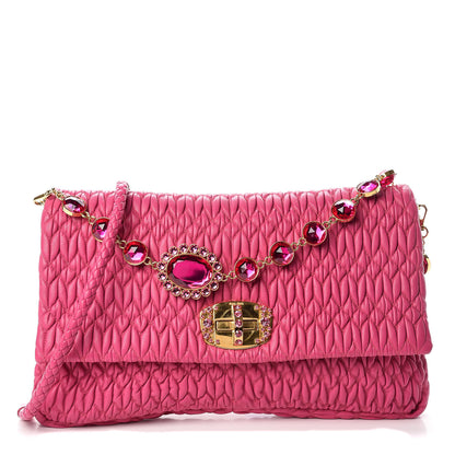Miu Miu Nappa Matelasse Crystal Flap Clutch Fuxia 1 of 9