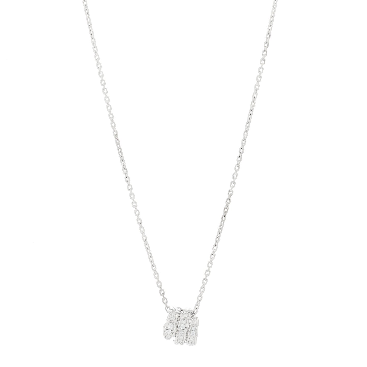 18K White Gold Diamond Serpenti Viper Pave Pendant Necklace