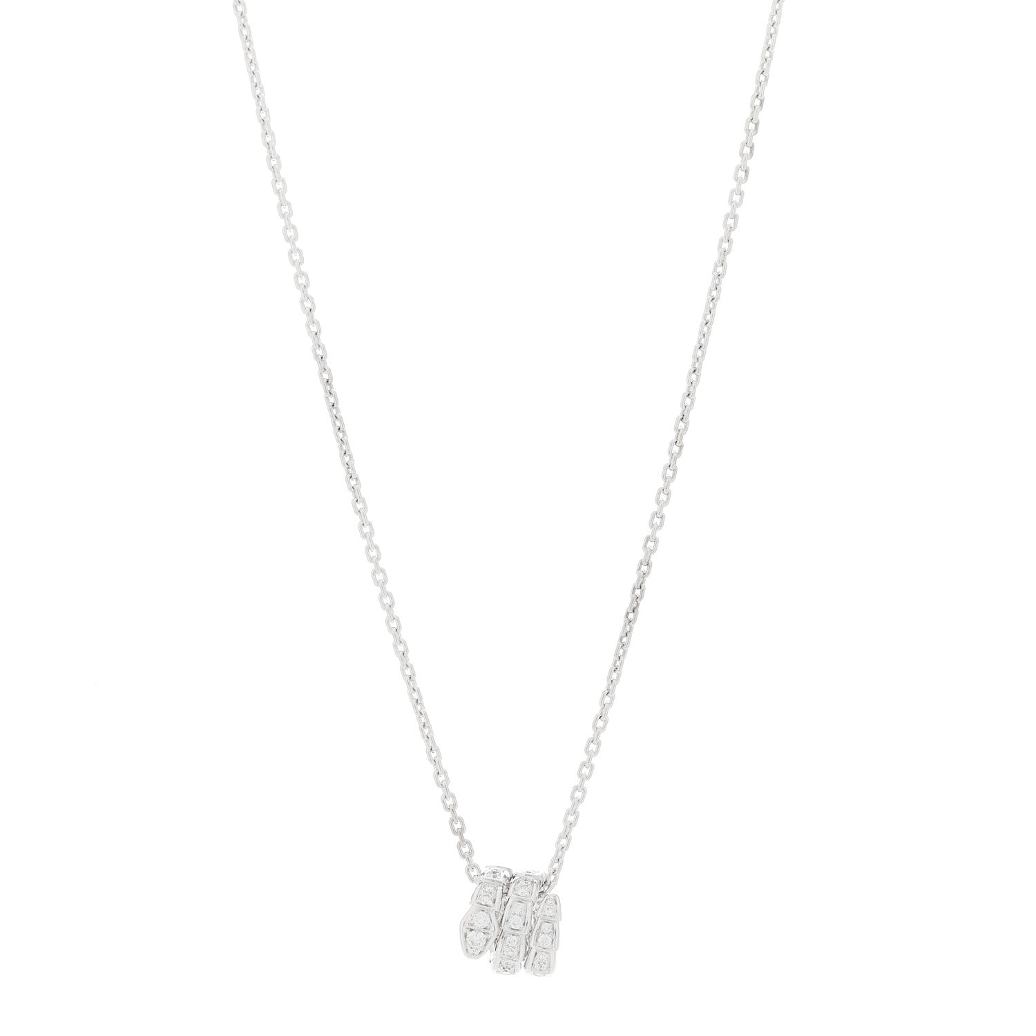 Bulgari 18K White Gold Diamond Serpenti Viper Pave Pendant Necklace 1 of 6