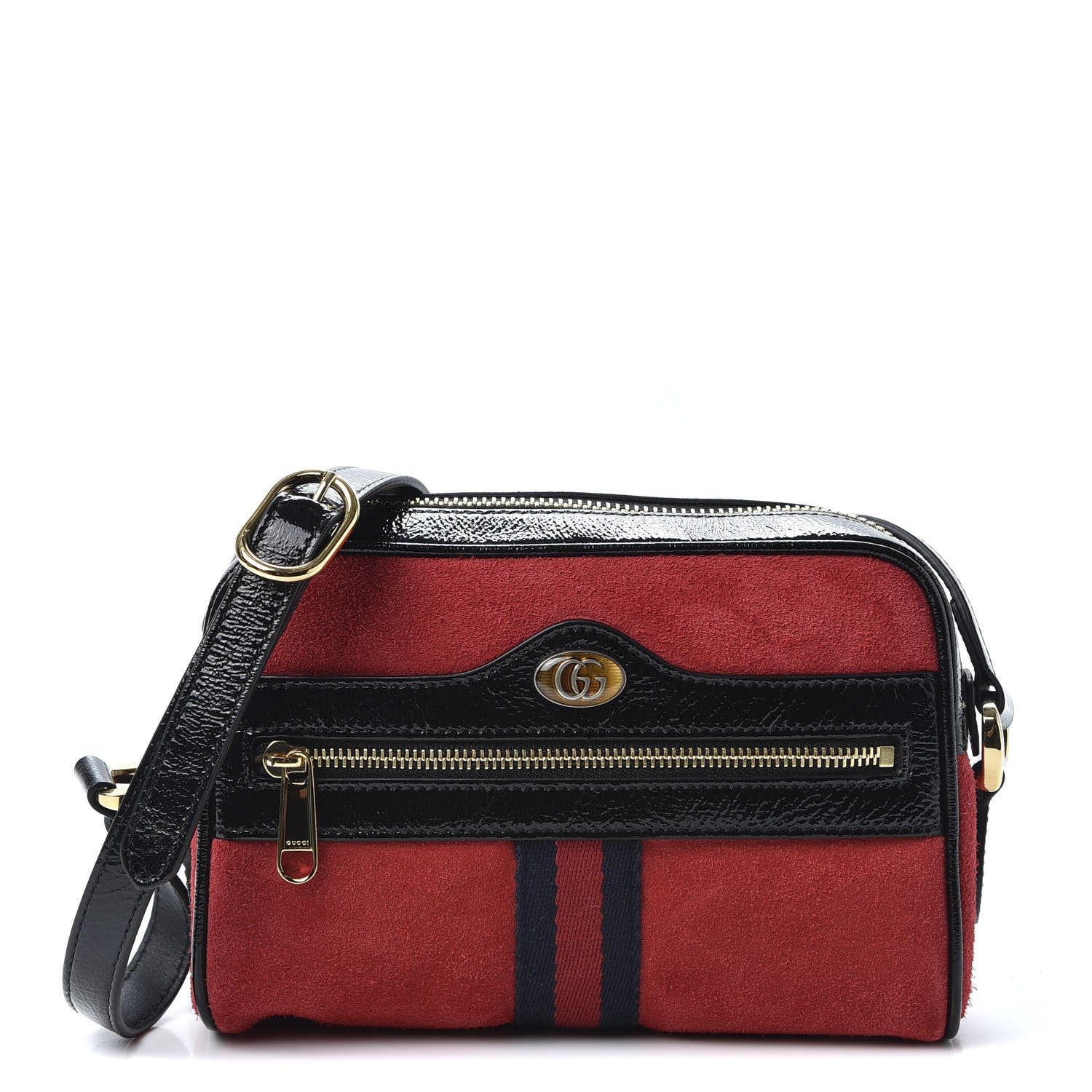Gucci Suede Patent Web Mini Ophidia Shoulder Bag Red 1 of 9